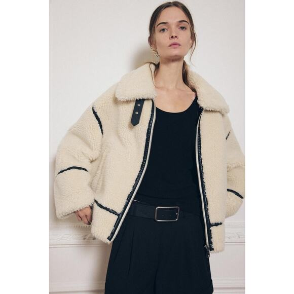 Zara Fleece Biker Jacket ZW Collection Ecru - M - Picture 5 of 8